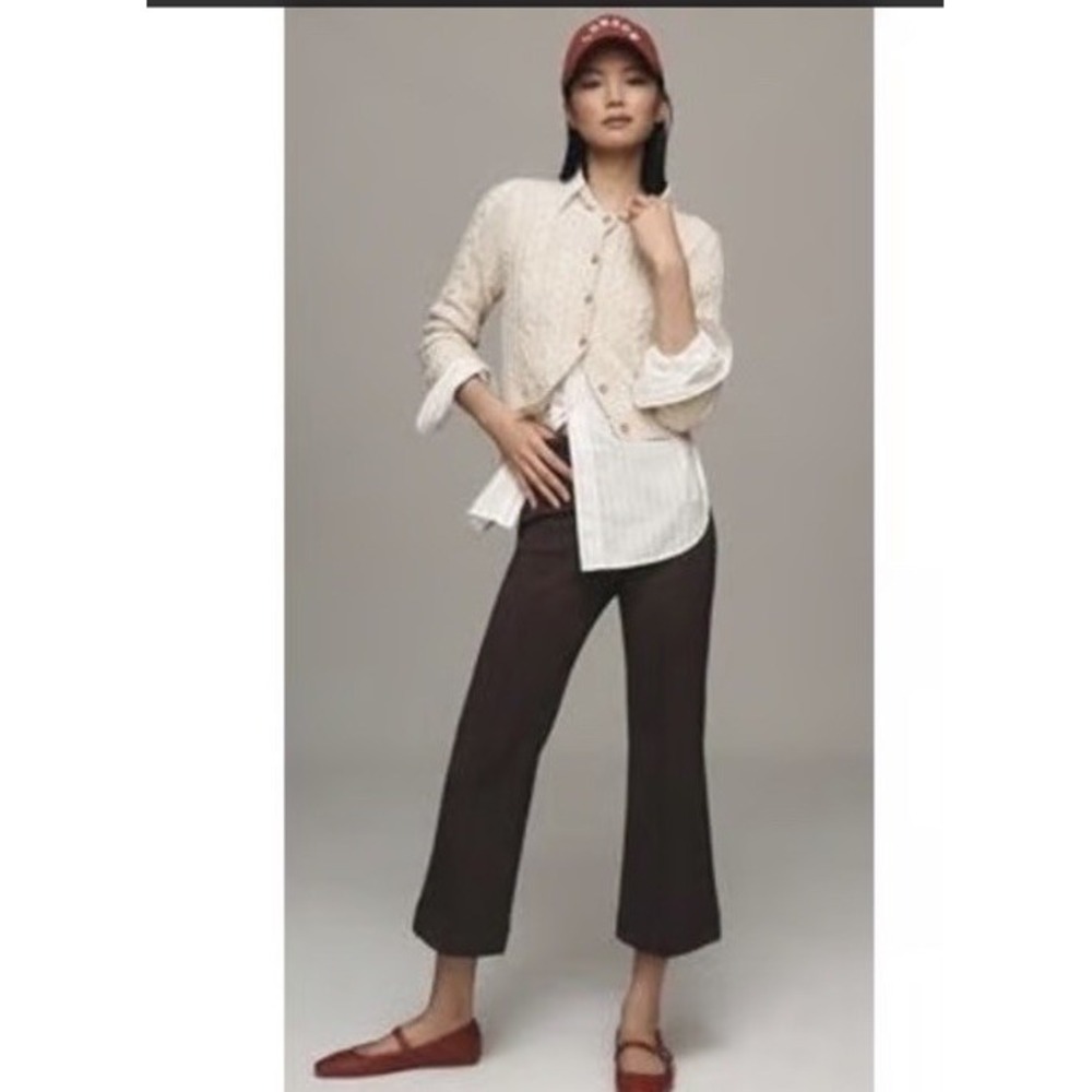 Anthropologie Maeve Margot Kick Flare Brown Crop Trouser Pants Women's XL Petite
